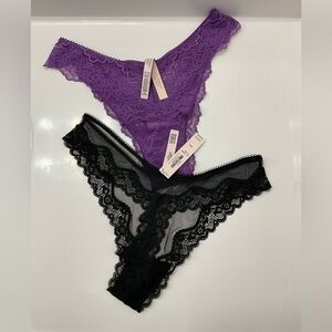 NWT 2pcs Victoria's Secret Purple and Black Lace Panty Set